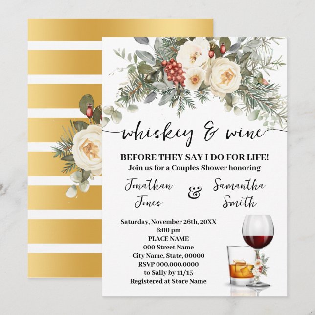 Invitación Whiskey & Wine Before I do for Life Winter Shower (Anverso / Reverso)