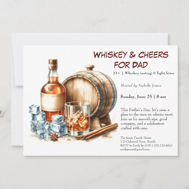 Invitación Whiskey y Cheers - Editable Día del Padre (Anverso)