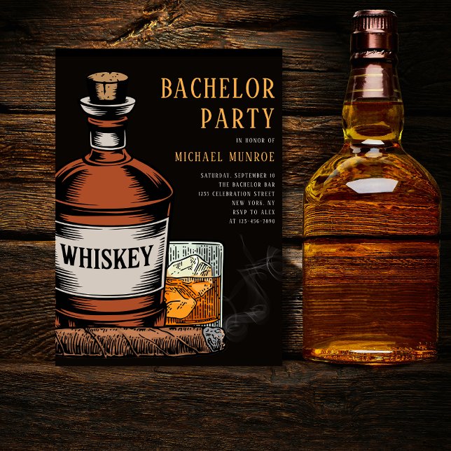 Invitación Whiskey y Cigarros Partido de Bachelor Negro (Subido por el creador)