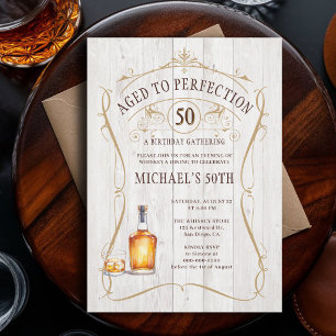 Invitación Whisky Perfecto Rustico Madera Blanca Cumpleaños 5