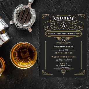 Invitación Whisky Vintage Cumpleaños Negro