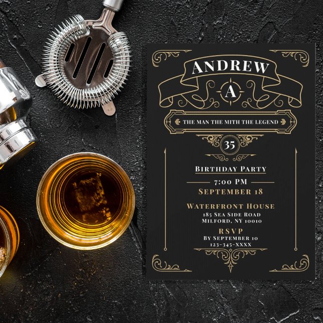 Invitación Whisky Vintage Cumpleaños Negro (Subido por el creador)