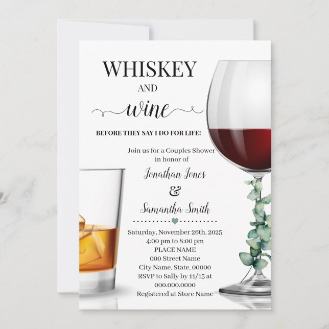 Invitación Whisky y vino antes de que haga la ducha de novia  (Anverso)