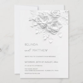 Invitación White 3D Flowers Roses Minimalist Wedding Invitati