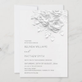 Invitación White 3D Flowers Roses Simple Wedding