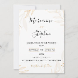 Invitación White and Beige Elegant Floral Wedding Invitation