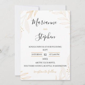 Invitación White and Beige Elegant Floral Wedding Invitation