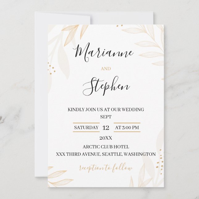 Invitación White and Beige Elegant Floral Wedding Invitation (Anverso)