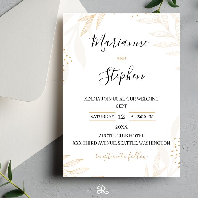 Invitación White and Beige Elegant Floral Wedding Invitation (Subido por el creador)