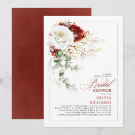 Invitación White and Burgundy Red Floral Fall Bridal Shower