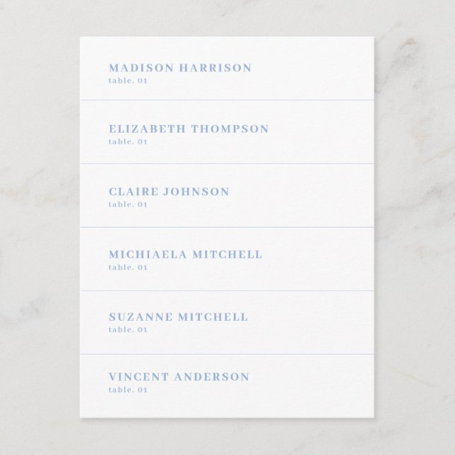 Invitación White and Dusty Blue Wedding Place Name Card DIY (Anverso)