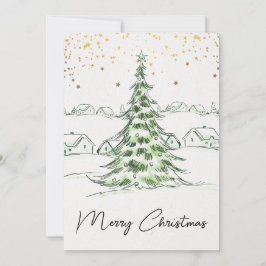Invitación White and Green Hand dibujó una dulce Navidad