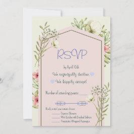 Invitación White And Green Wildflowers Geometric RSVP Card