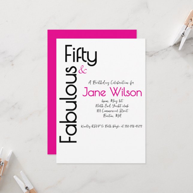 Invitación White and Pink 50th Birthday Invitation (Anverso/Reverso In Situ)