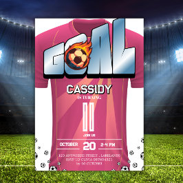 Invitación White and Pink Girl Soccer Shirt Birthday Party 