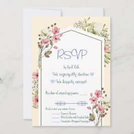 Invitación White And Pink Wildflowers Geometric RSVP Card