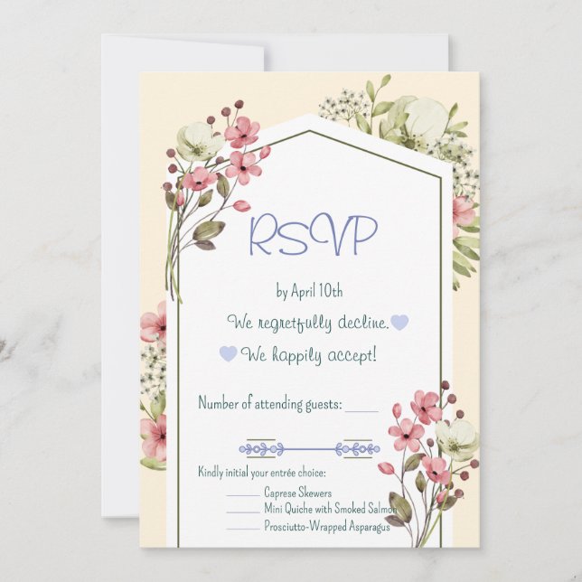 Invitación White And Pink Wildflowers Geometric RSVP Card (Anverso)