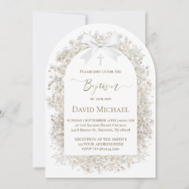 Invitación  white baby's breath flowers Baptism