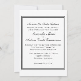 Invitación White Black Border Clásico Elegante Formal Boda