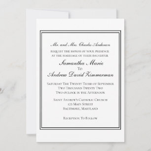 Invitación White Black Border Clásico Elegante Formal Boda