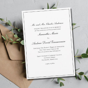 Invitación White Black Border Clásico Elegante Formal Boda