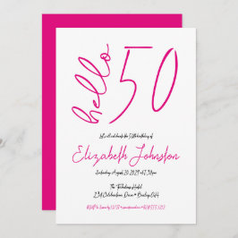 Invitación White Black Hot Pink Hello 50 Fabulous Birthday