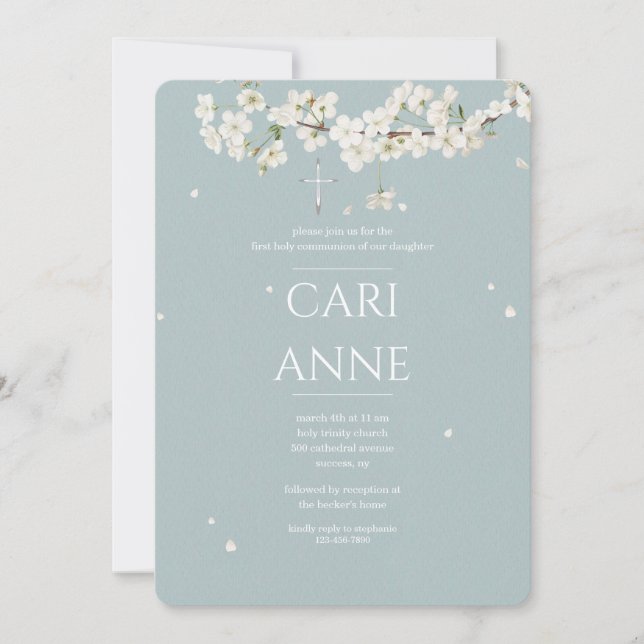 Invitación White Blossoms Religious (Anverso)