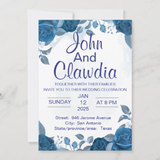 Invitación white blue floral geometric wedding invitation