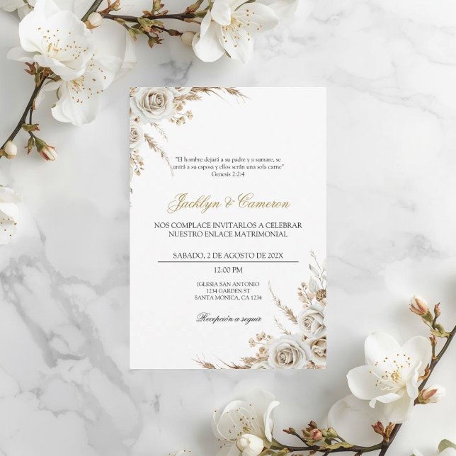 Invitación White Boho Floral Spanish Wedding (Subido por el creador)
