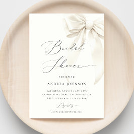 Invitación White Bow Elegant Script Classy Chic Bridal Shower