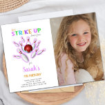 Invitación White Bowling Birthday Invitations with photo<br><div class="desc">White Bowling Birthday Invitations with photo</div>