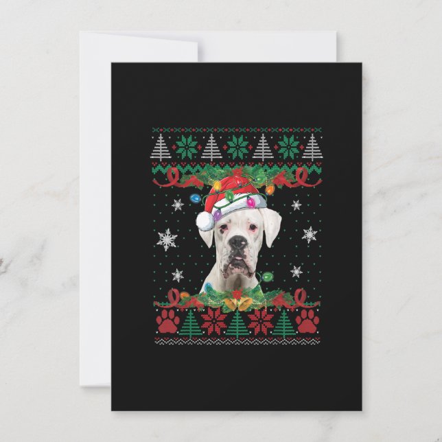 Invitación White Boxer Christmas Santa Ugly Sweater Dog Lover (Anverso)