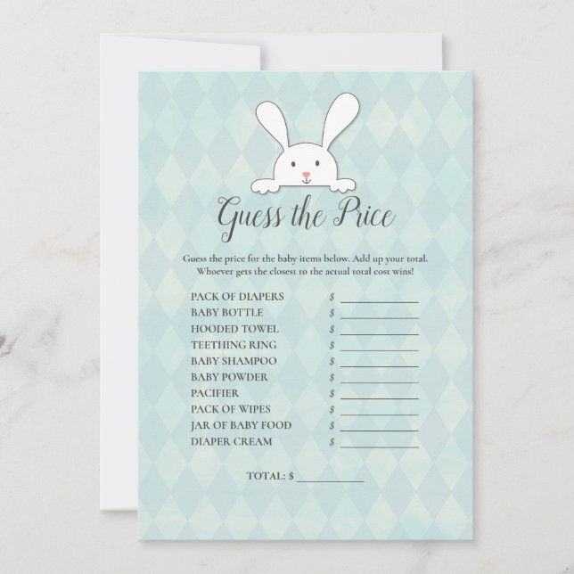 Invitación White Bunny Adivina El Juego De Baby Shower De Pre (Anverso)