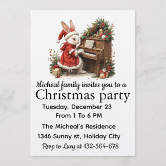 Invitación White Bunny Christmas Party Invitation