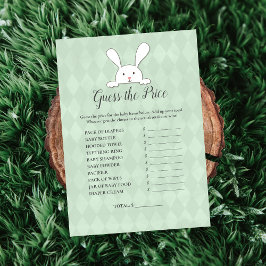 Invitación White Bunny Green Adivinan El Juego De Baby Shower