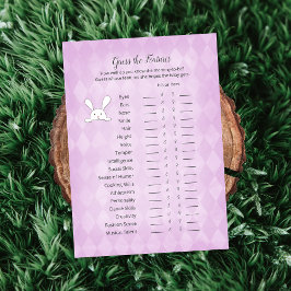 Invitación White Bunny Purple Argyle Adivina las característi