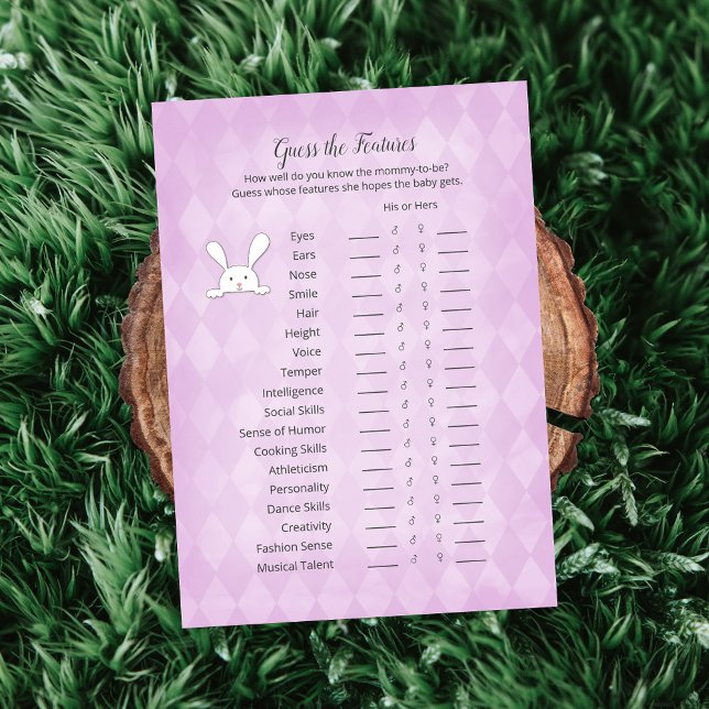 Invitación White Bunny Purple Argyle Adivina las característi (Subido por el creador)