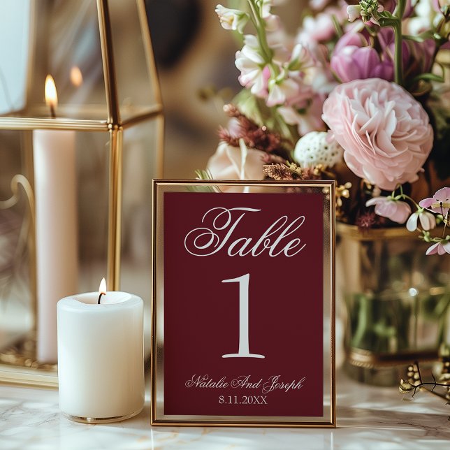 Invitación White Burgundy Old Money Wedding Table Number (Subido por el creador)