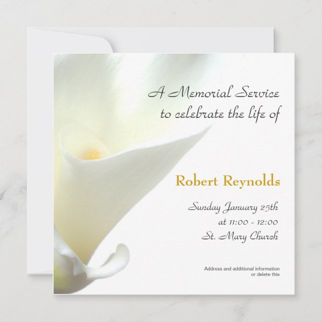 Invitación White Calla Floral Memorial Service (Anverso)