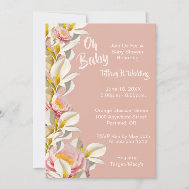 Invitación White Calla Lily y Peony Oh Baby Girl Baby Shower (Anverso)