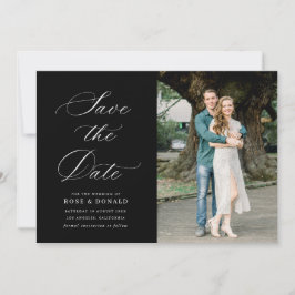 Invitación White calligraphy black wedding save the date card