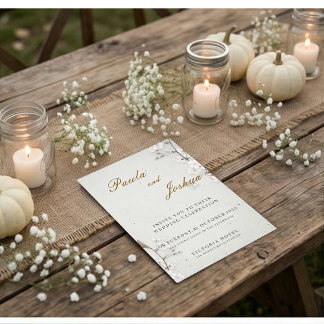Invitación White Cherry Blossom & Gold Script Elegant Wedding
