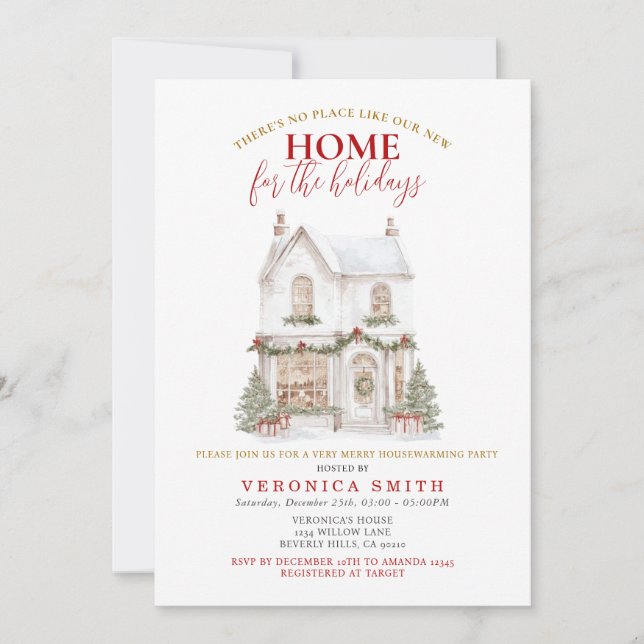 Invitación White Christmas Housewarming Party New Home (Anverso)