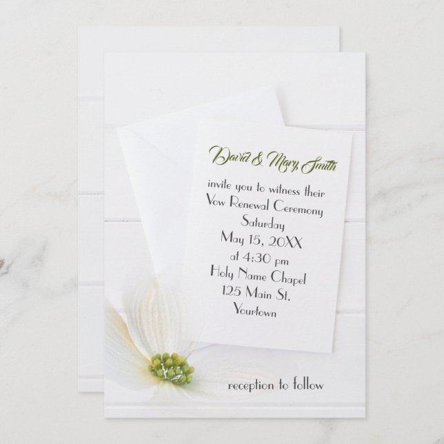 Invitación White Cosmos On Wood Vow Renewal (Anverso / Reverso)