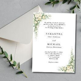 Invitación White Cream Florals Both Parents Names Wedding
