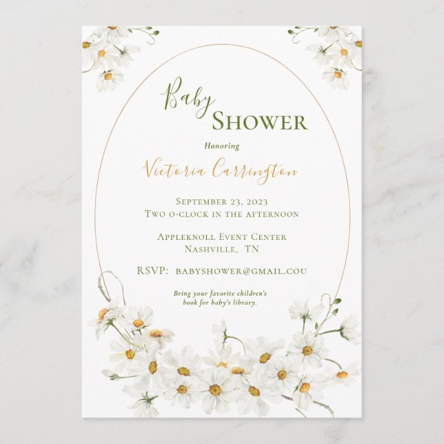 Invitación White Daisies Watercolor Baby Shower (Anverso)