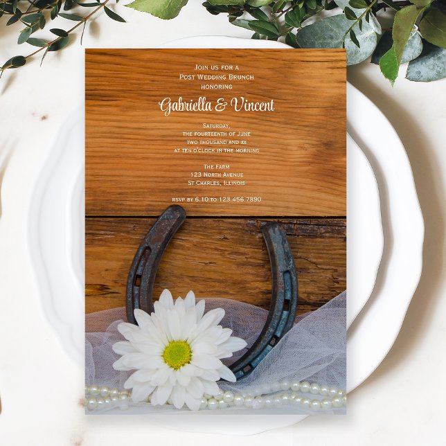 Invitación White Daisy Horseshoe Western Post Boda Brunch (Subido por el creador)