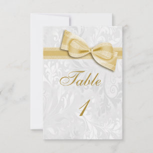 Invitación White Damask and  Gold Faux Bow