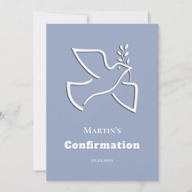 Invitación white dove blue background Confirmation  (Anverso)