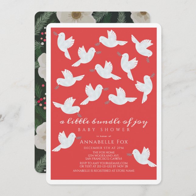 Invitación White Dove Olive Red Bundle of Joy Baby Shower (Anverso / Reverso)